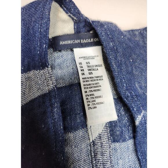 American Eagle Women's Navy Blue Aztec Fringe Poncho One Size Fits All - Picture 4 of 8